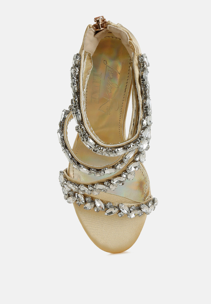 women diamante embellished stiletto heel sandals#color_gold