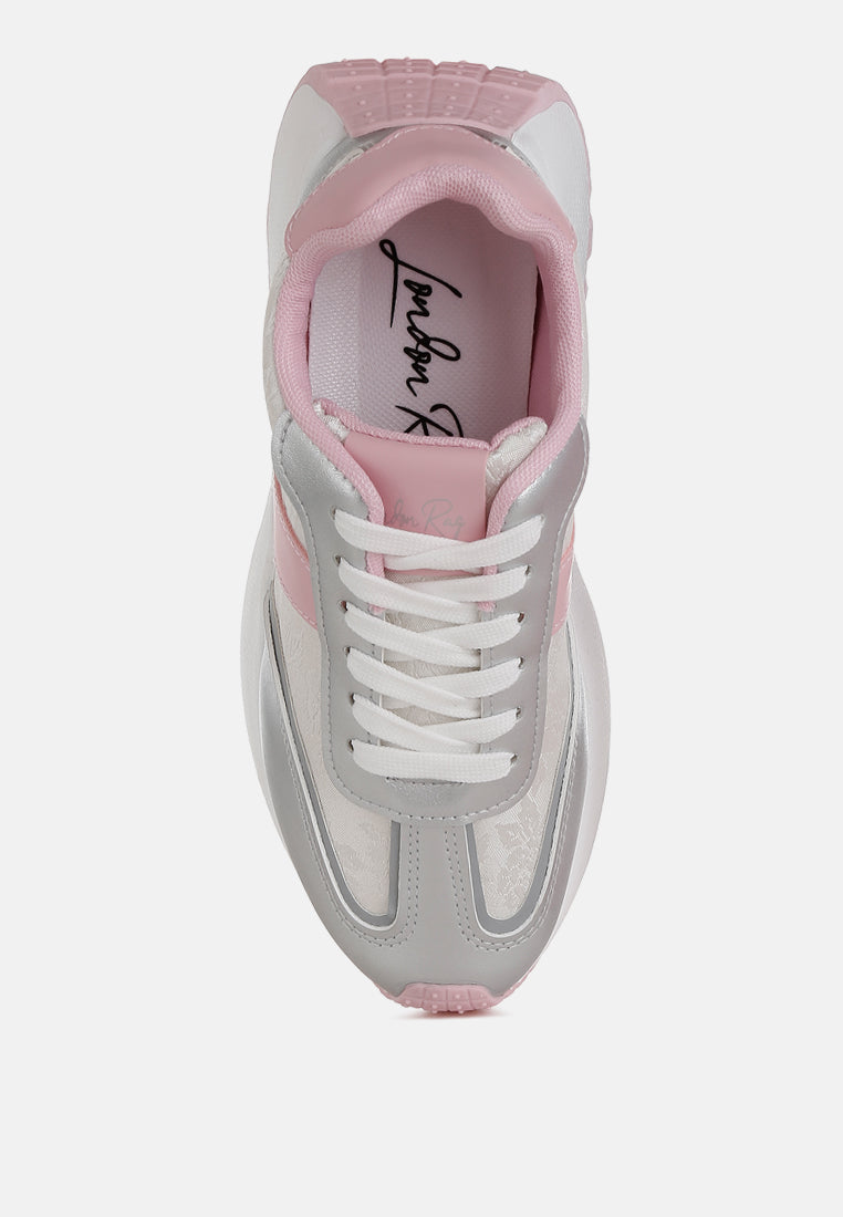 women print embroidery detail metallic sneakers#color_silver