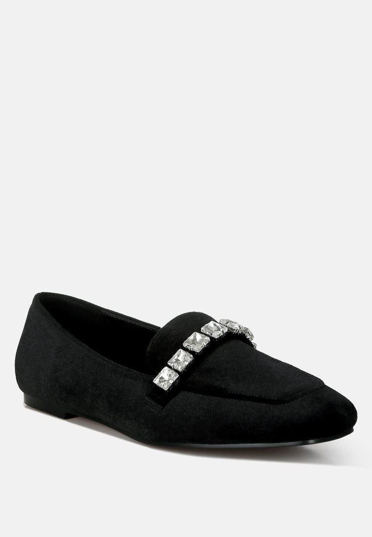 women diamante strap velvet loafers#color_black