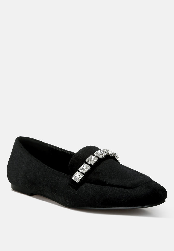 women diamante strap velvet loafers#color_black