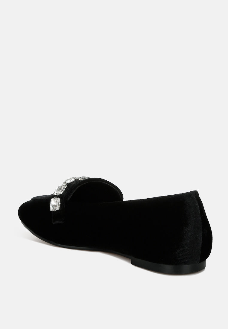 women diamante strap velvet loafers#color_black