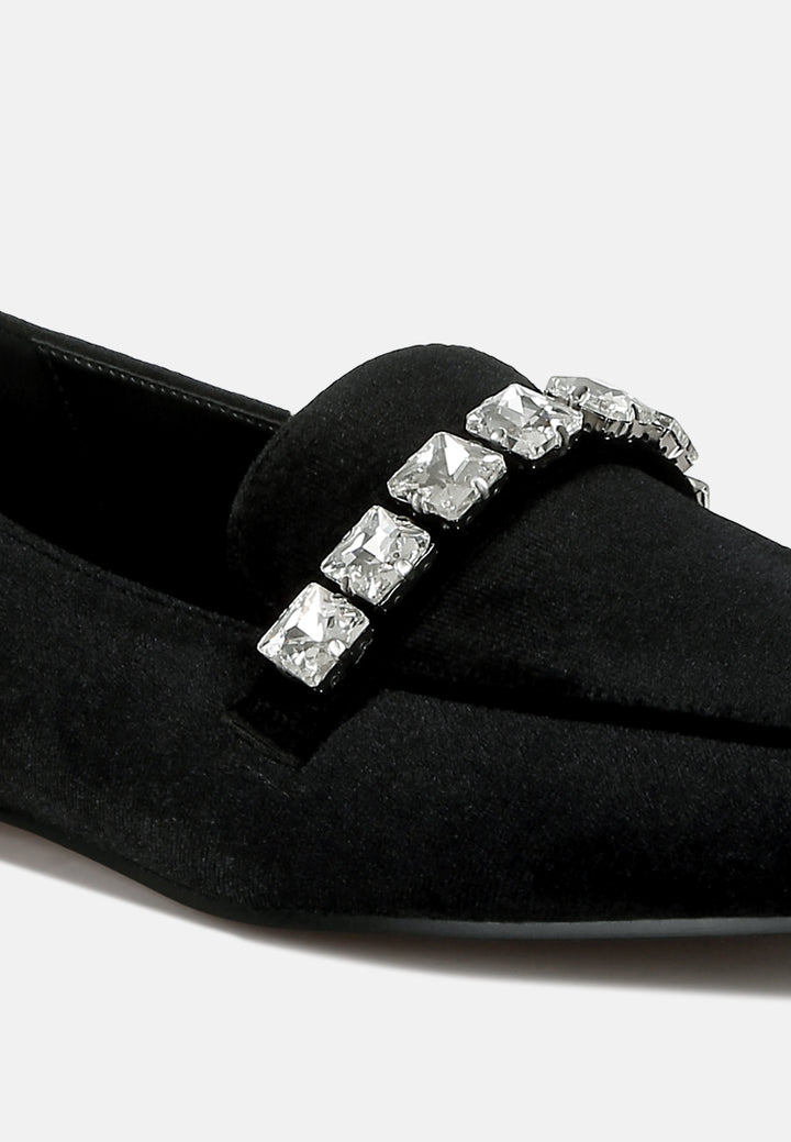 women diamante strap velvet loafers#color_black