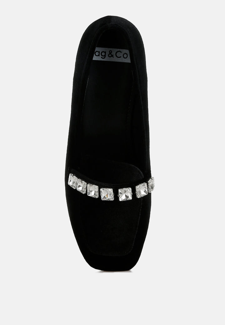 women diamante strap velvet loafers#color_black