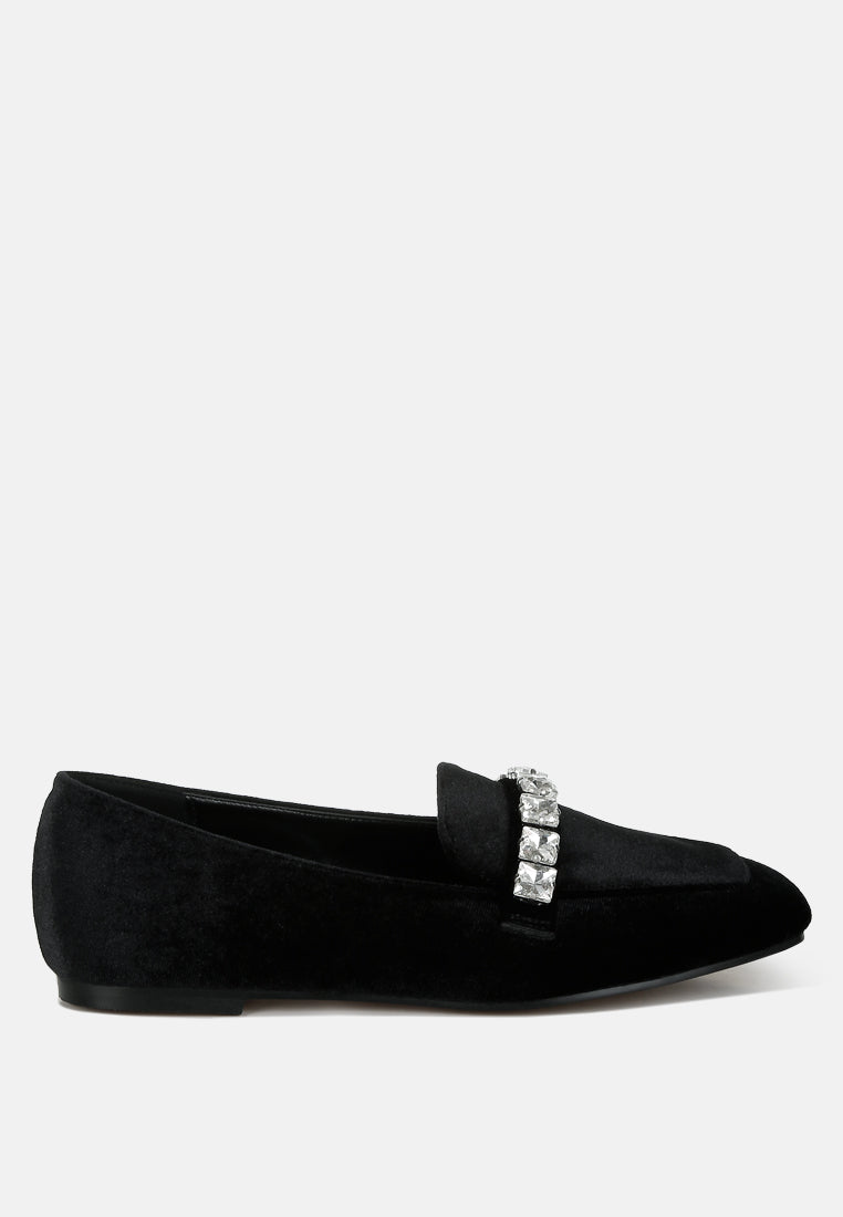 women diamante strap velvet loafers#color_black