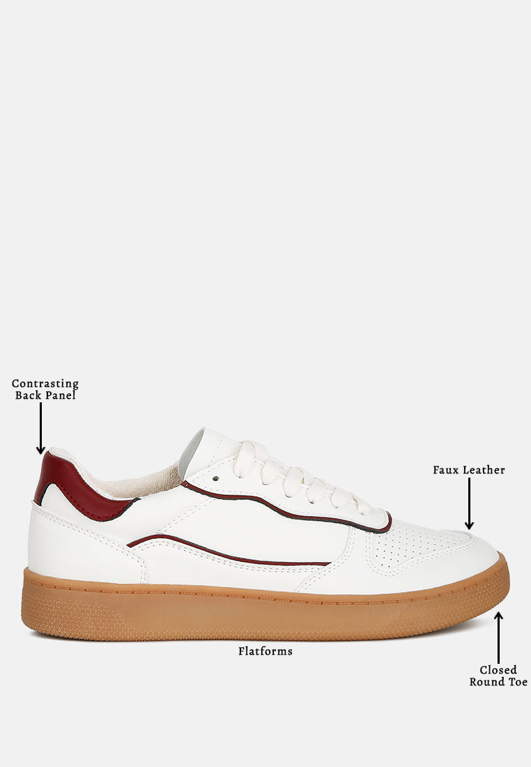 women faux leather everyday sneakers#color_white-red