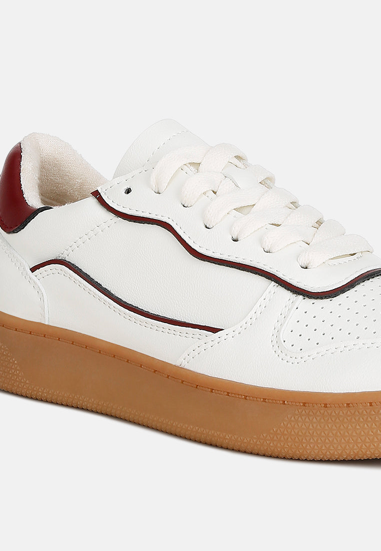 women faux leather everyday sneakers#color_white-red