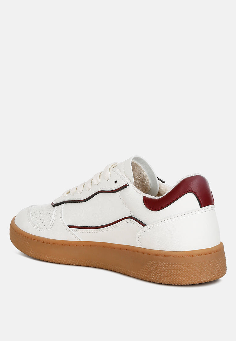 women faux leather everyday sneakers#color_white-red