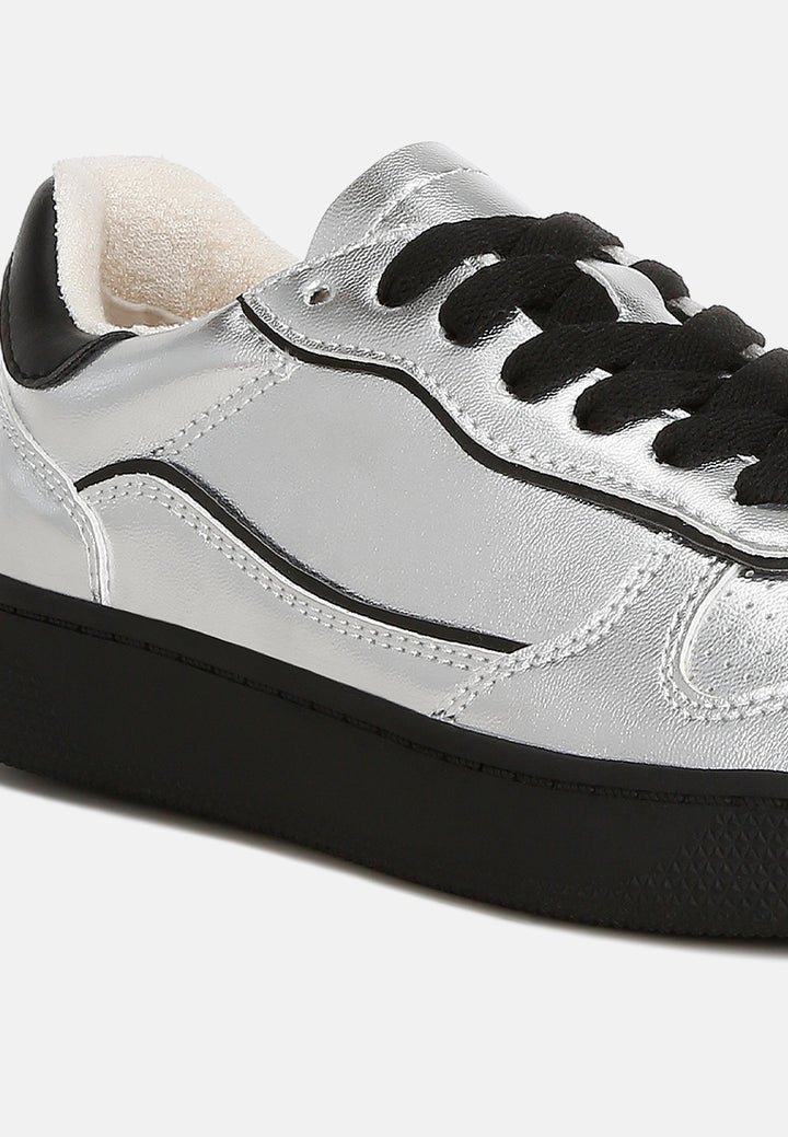 women faux leather everyday sneakers#color_silver-black