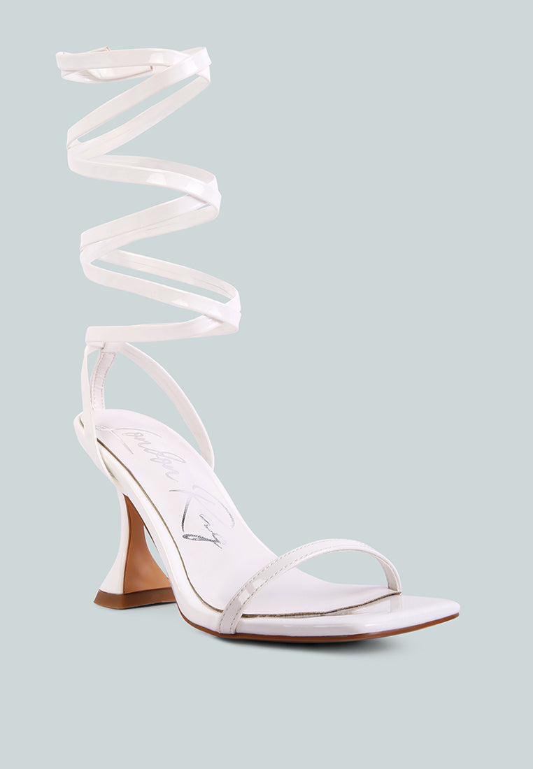 women strappy tie up spool heel sandals#color_white
