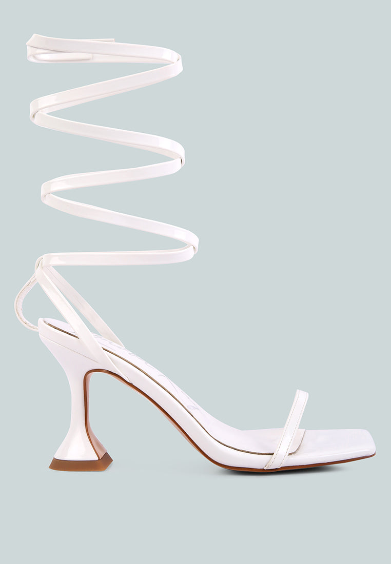 women strappy tie up spool heel sandals#color_white