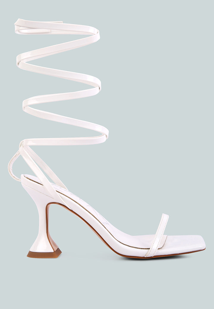 women strappy tie up spool heel sandals#color_white