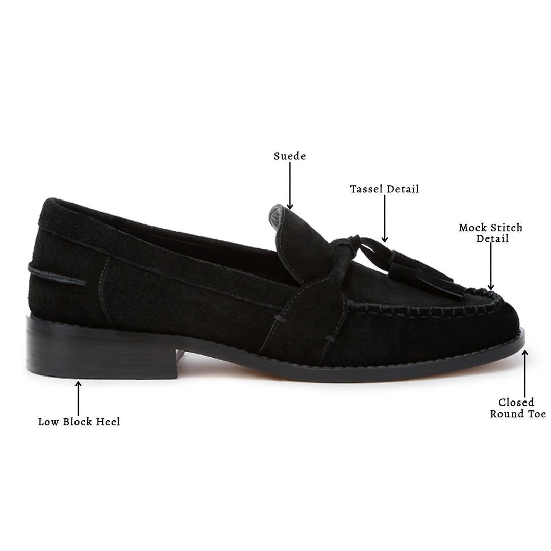 tassels detail suede loafers#color_black