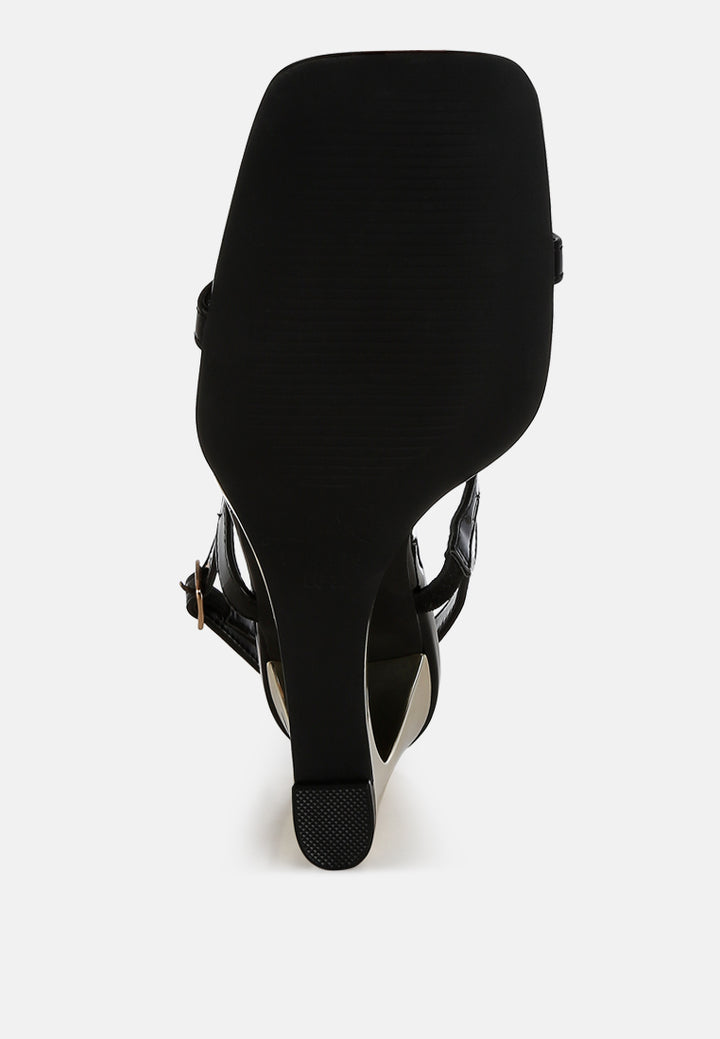 women metallic fantasy wedge heel sandals#color_black