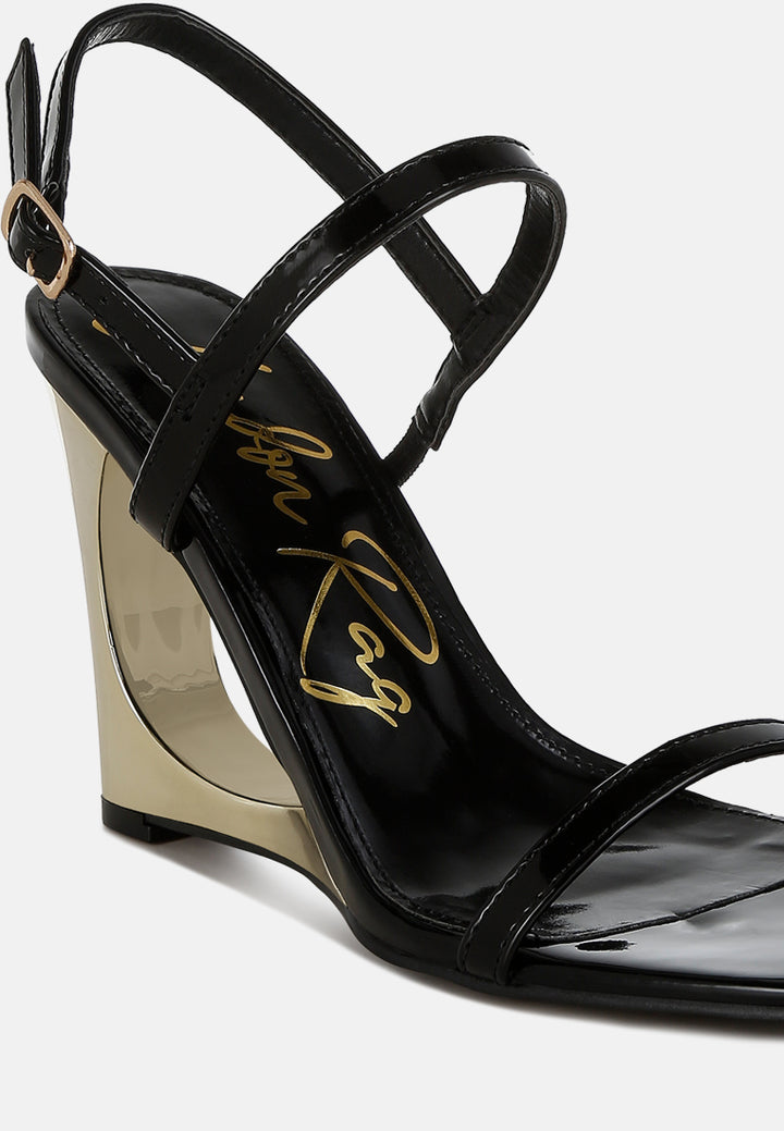 women metallic fantasy wedge heel sandals#color_black