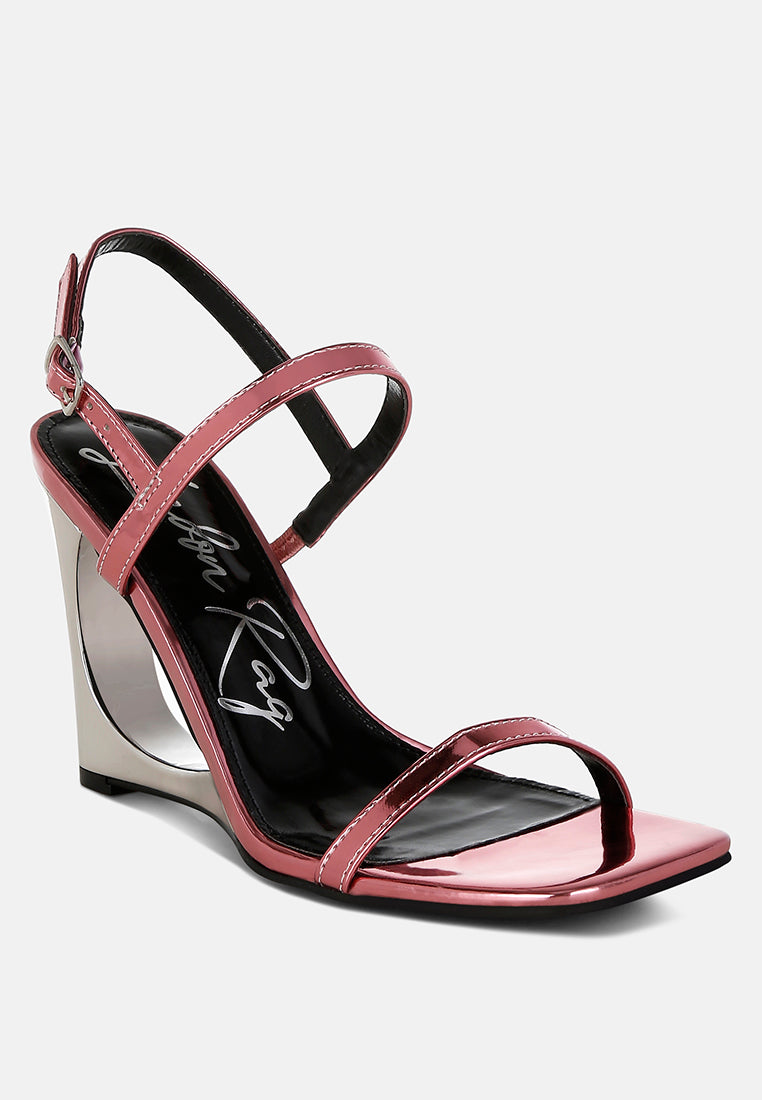 women metallic fantasy wedge heel sandals#color_pink