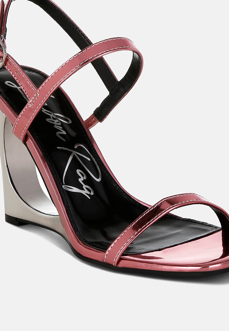 women metallic fantasy wedge heel sandals#color_pink