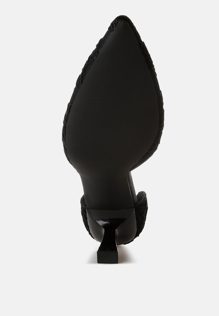 women lace kitten heel sandals#color_black