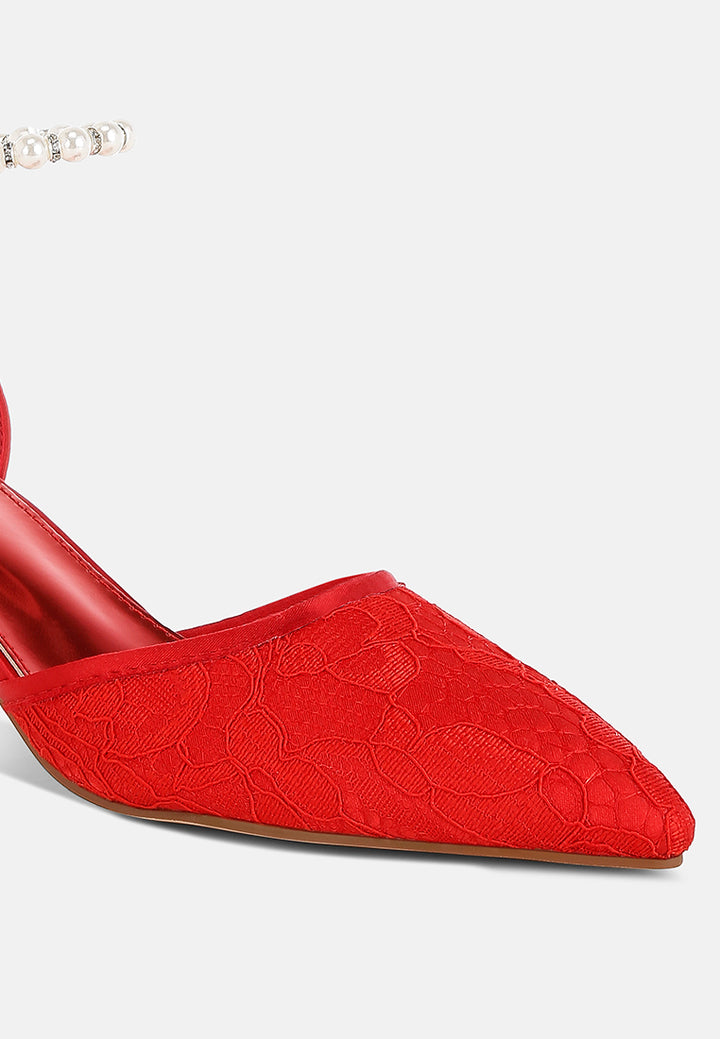 women lace kitten heel sandals#color_red