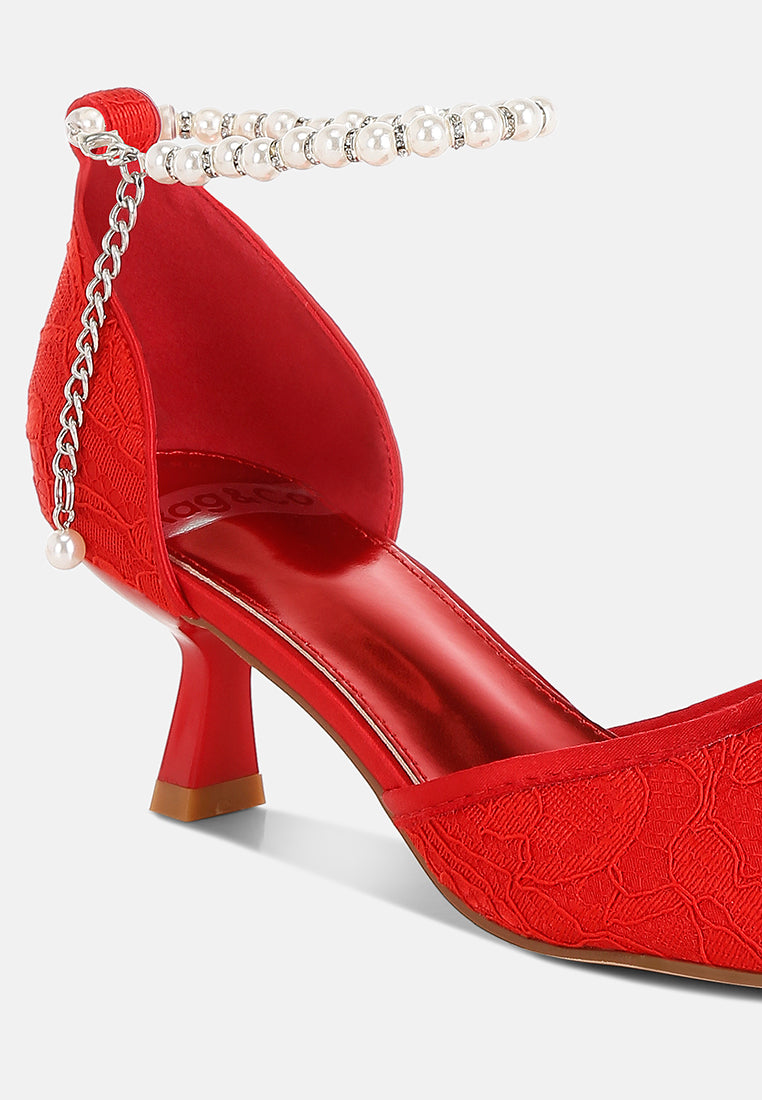 women lace kitten heel sandals#color_red