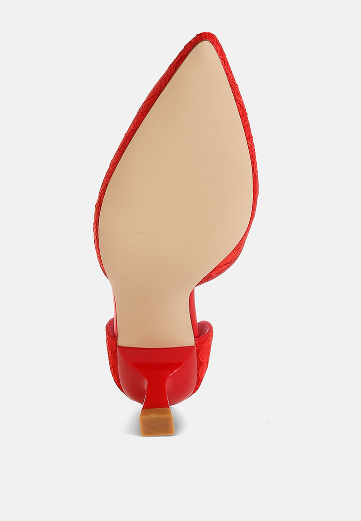 women lace kitten heel sandals#color_red