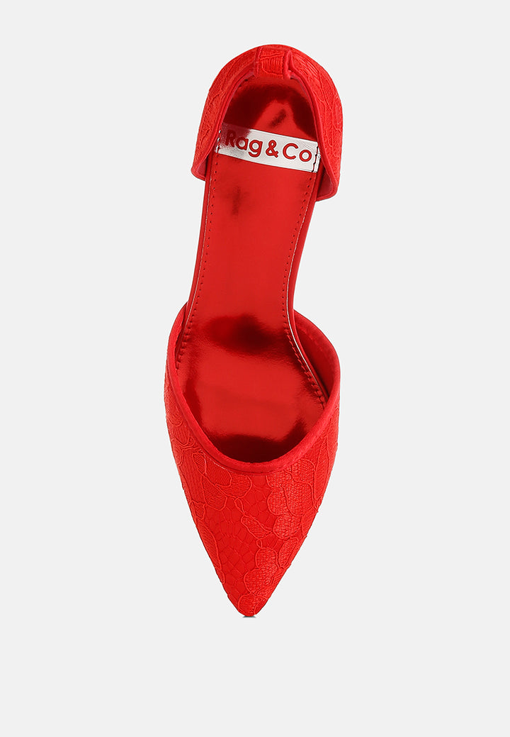 women lace kitten heel sandals#color_red