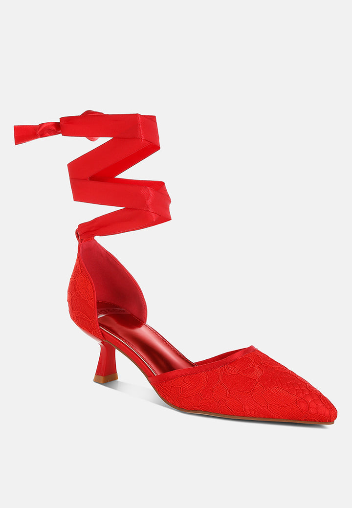 women lace kitten heel sandals#color_red