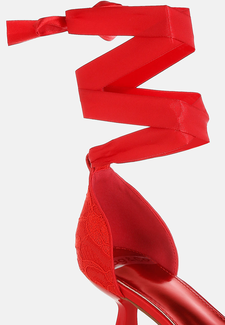 women lace kitten heel sandals#color_red