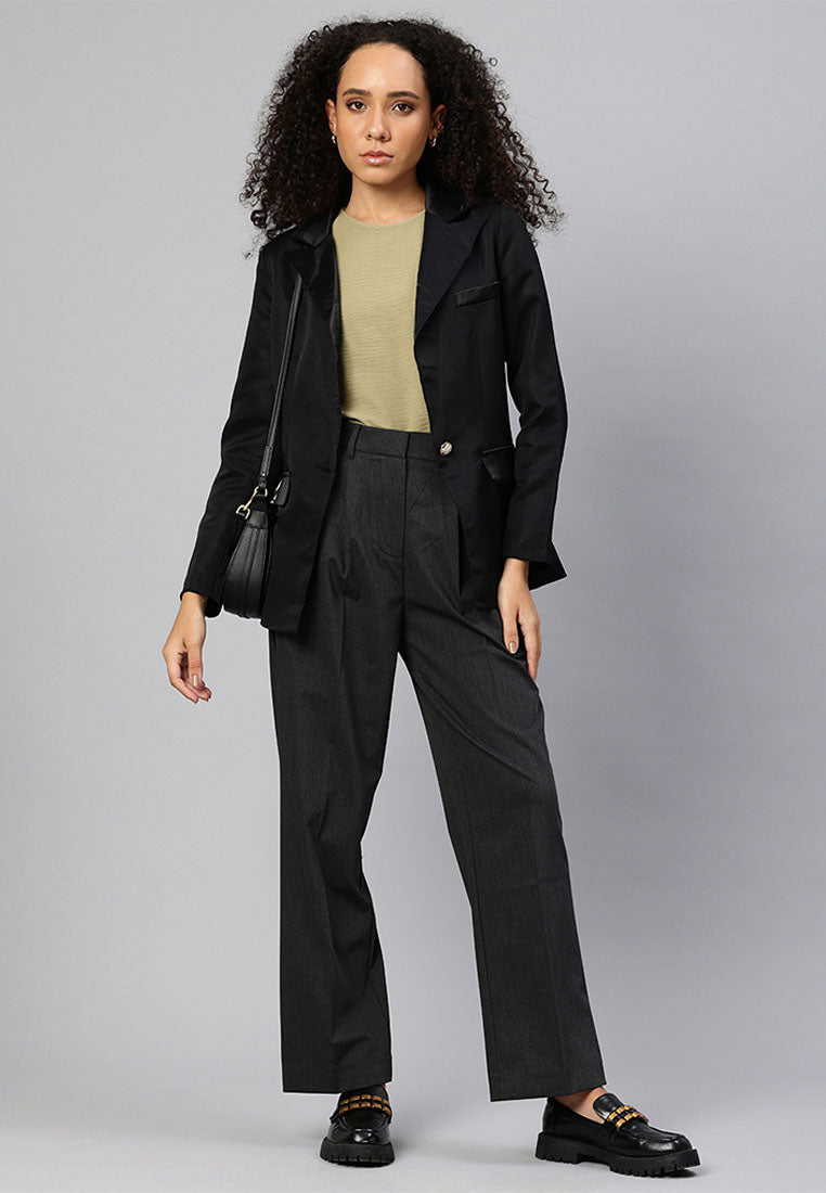 Women Lapel Collar Buttoned Blazer