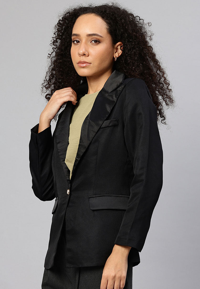 Women Lapel Collar Buttoned Blazer