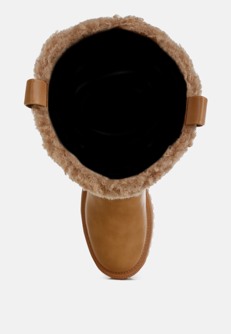 women fur detail calf length boots#color_beige