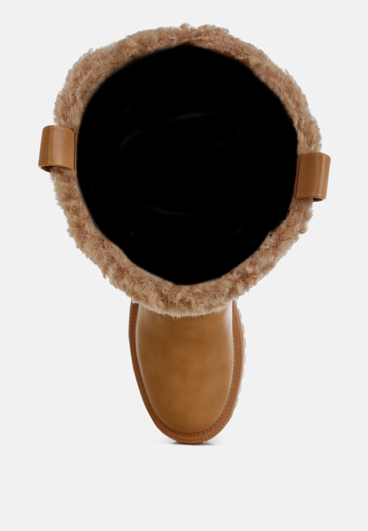 women fur detail calf length boots#color_beige