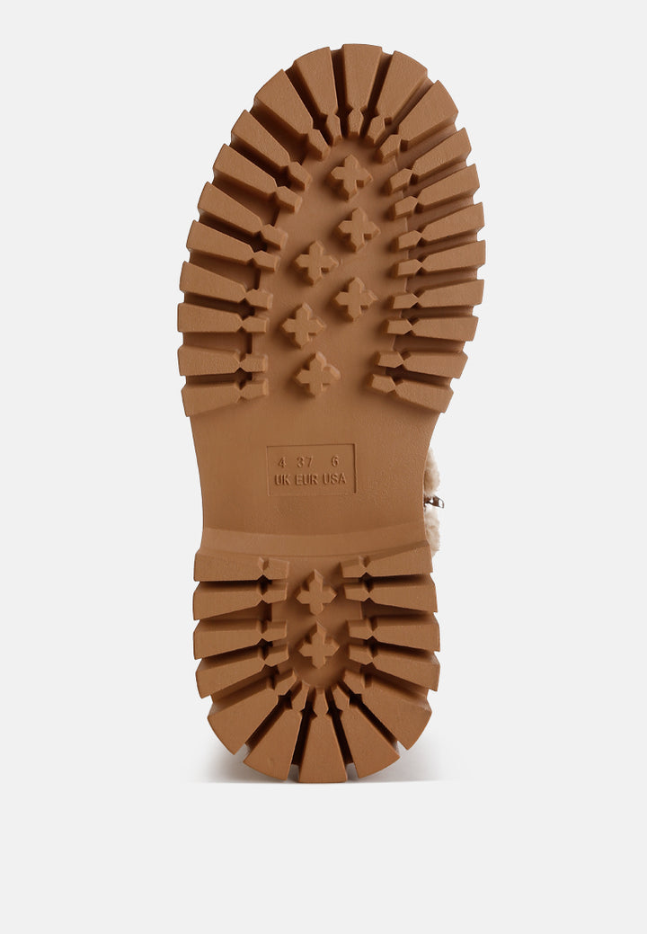 women fur detail calf length boots#color_beige