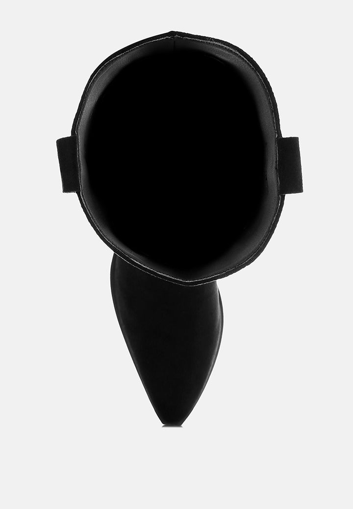 women studs embellished cowboy boots#color_black