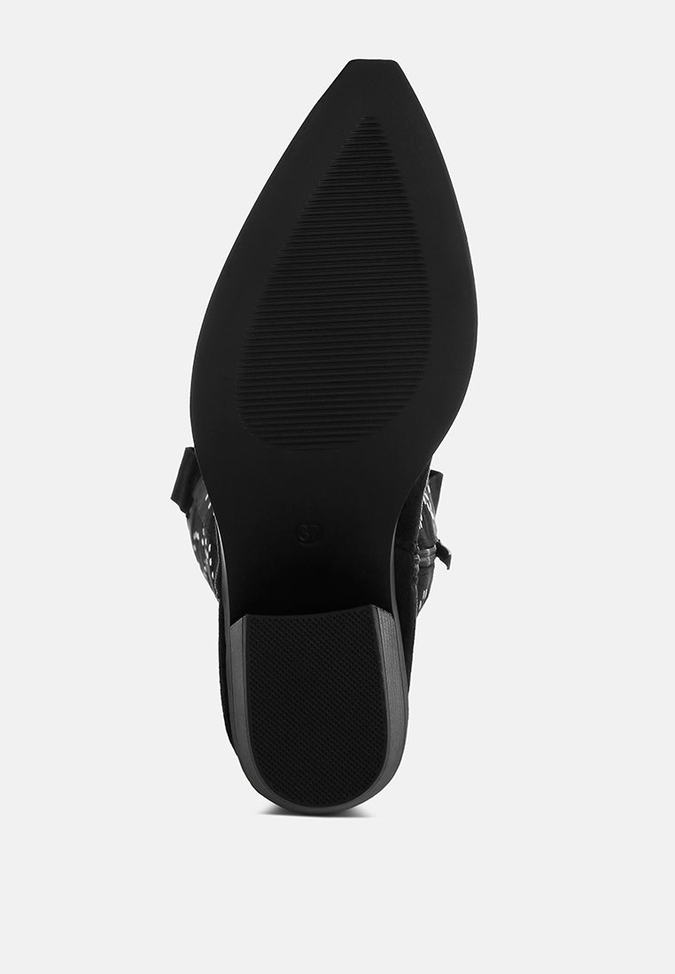 women studs embellished cowboy boots#color_black