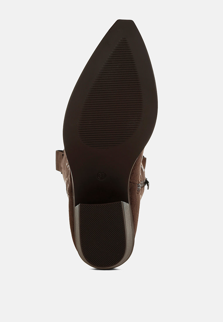 women studs embellished cowboy boots#color_brown