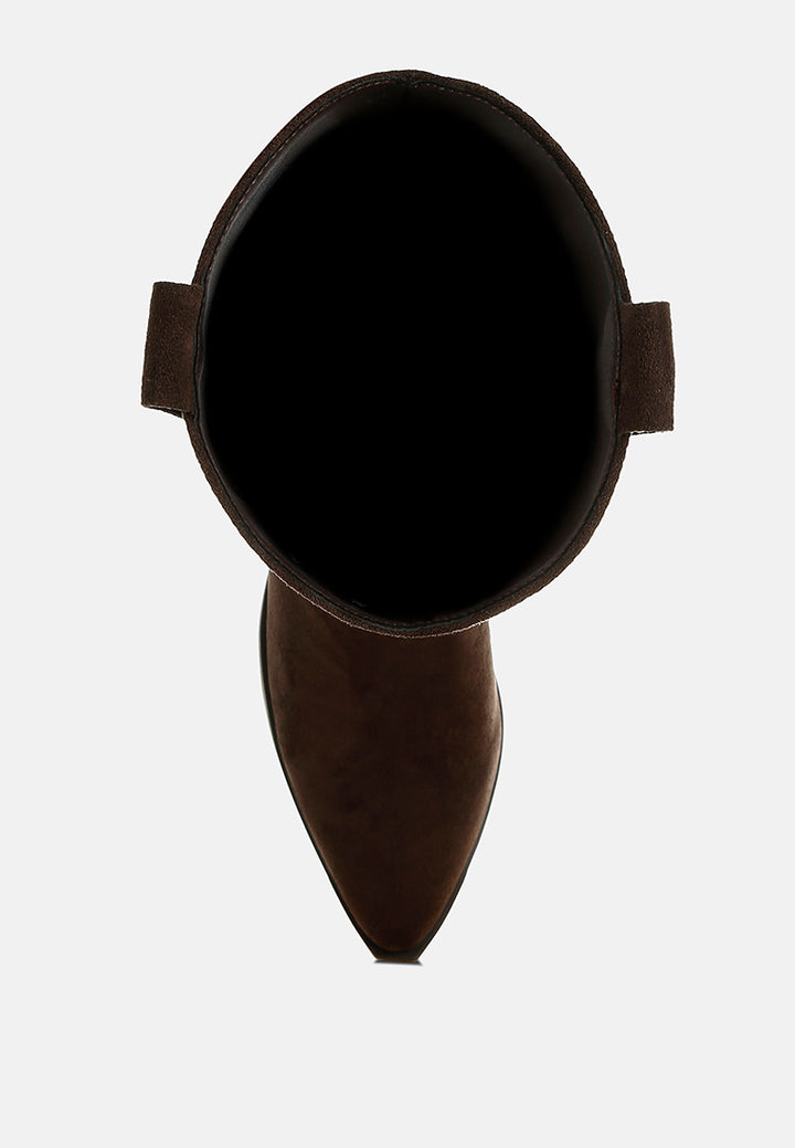 women studs embellished cowboy boots#color_brown