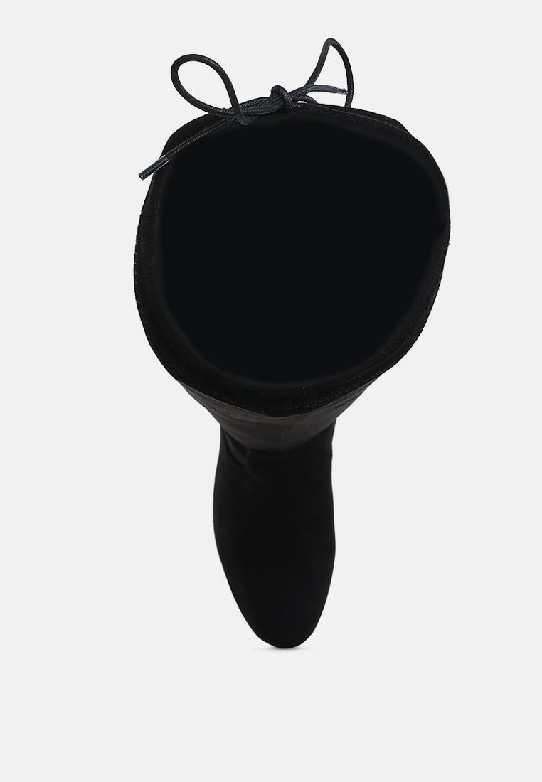 women minimal drawstring detail knee-high boots#color_black