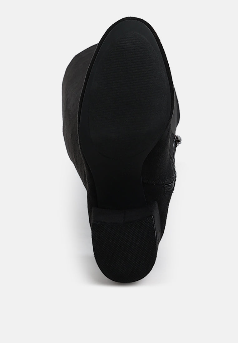 women minimal drawstring detail knee-high boots#color_black