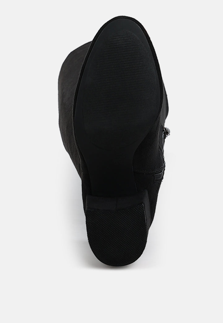 women minimal drawstring detail knee-high boots#color_black