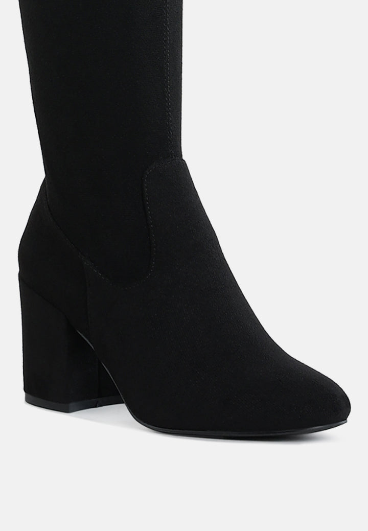 women minimal drawstring detail knee-high boots#color_black