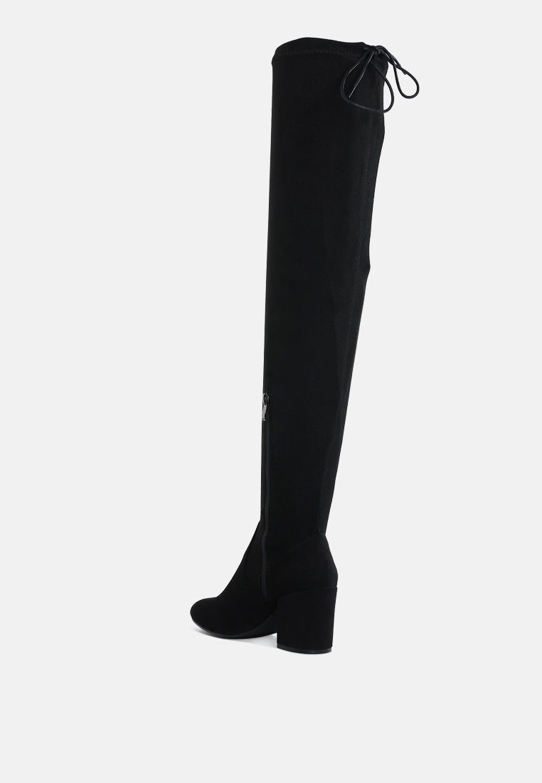 women minimal drawstring detail knee-high boots#color_black