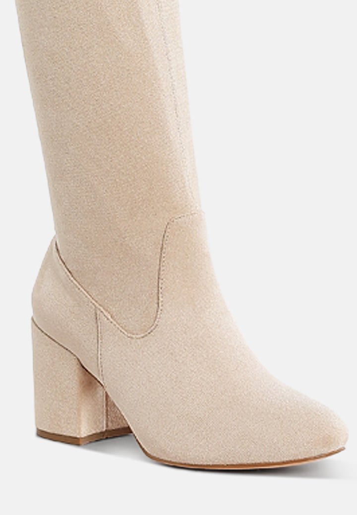 women minimal drawstring detail knee-high boots#color_beige