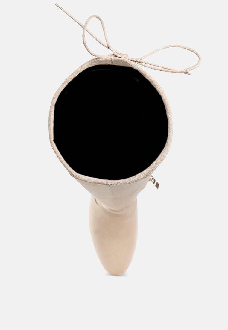 women minimal drawstring detail knee-high boots#color_beige