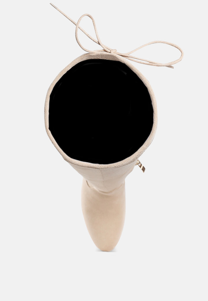 women minimal drawstring detail knee-high boots#color_beige