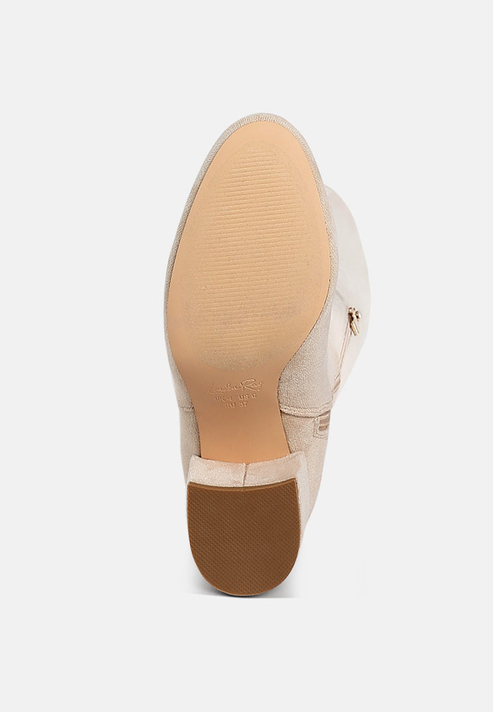 women minimal drawstring detail knee-high boots#color_beige