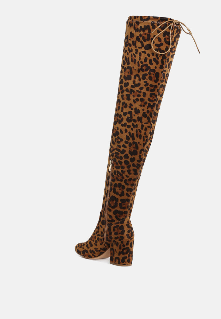 women minimal drawstring detail knee-high boots#color_leopard