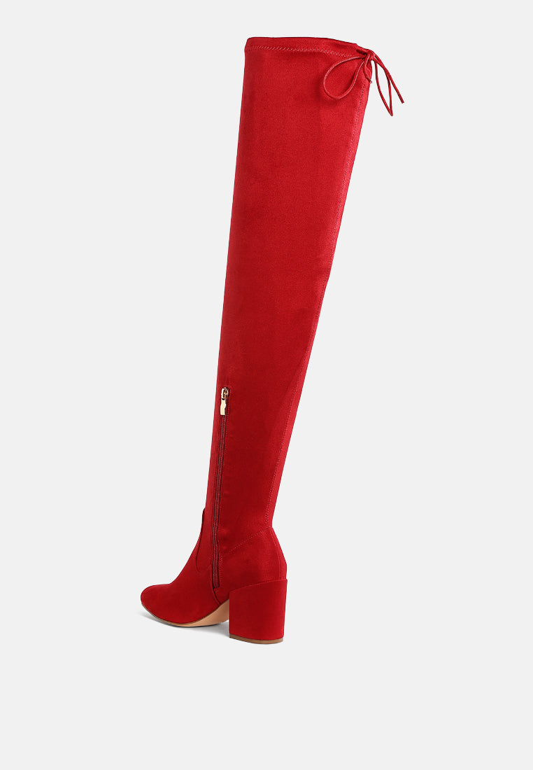 women minimal drawstring detail knee-high boots#color_red