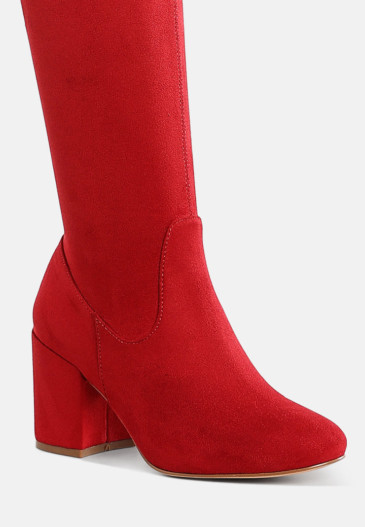 women minimal drawstring detail knee-high boots#color_red