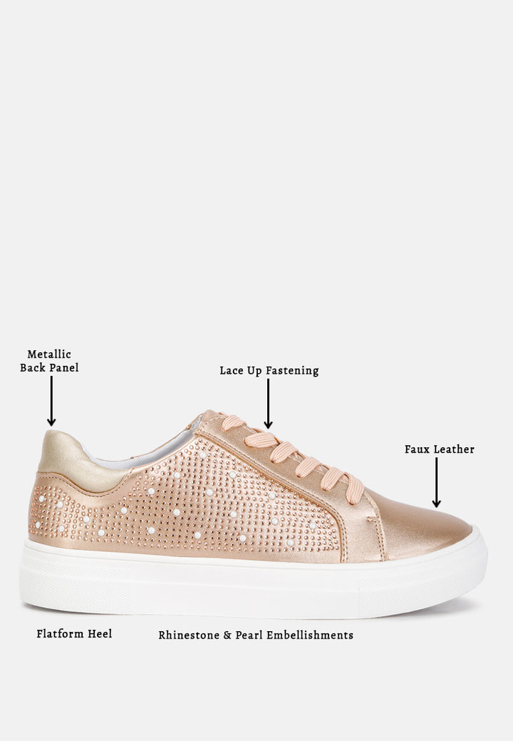 rhinestone & pearl embellished sneakers#color_beige