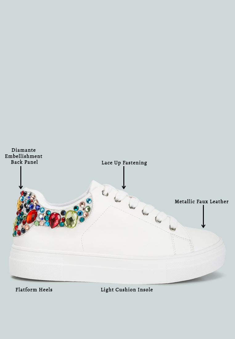 gems diamante embellished sneakers#color_white